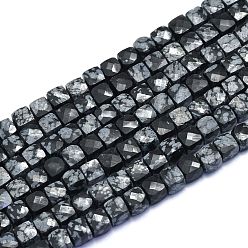 Snowflake Obsidian Natural Snowflake Obsidian Beads Strands, Cube, Faceted, 6~6.5x6~6.5x6~6.5mm, Hole: 1mm, about 58pcs/Strand, 15.55 inch(39.5cm)