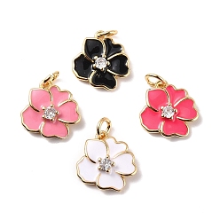 Mixed Color Rack Plating Brass Micro Pave Cubic Zirconia Charms, with Enamel and Jump Ring, Long-Lasting Plated, Flower, Mixed Color, 13x12x3mm, Jump Ring: 5x0.9mm, 3mm Inner Diameter