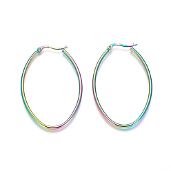 Rainbow Color 304 Stainless Steel Geometric Hoop Earrings, Hypoallergenic Earrings for Women Girls, Hypoallergenic Earrings, Oval, Rainbow Color, 53.5x34.5x2mm, 12 Gauge, Pin: 1x0.6mm