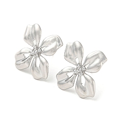 Platinum Brass with Glass Stud Earrings Findings, with Loops, Flower, Platinum, 23x23mm, Hole: 1.2mm, Pin: 11x0.7mm