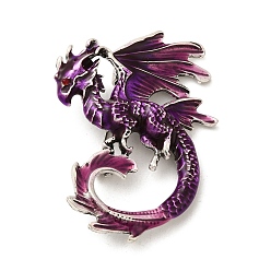 Purple Dragon Enamel Pin Brooches, Antique Silver Alloy Rhinestone Badge for Backpack Clothes, Purple, 56x41x17mm, Hole: 5x3.5mm