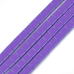 Сине-фиолетовый Немагнитные синтетические гематитовые многожильные звенья, окрашенные распылением, для изготовления эластичных браслетов, квадратный, синий фиолетовый, 5x5x2 мм, отверстие : 0.6 мм, около 81 шт / нитка, 15.9 дюйм