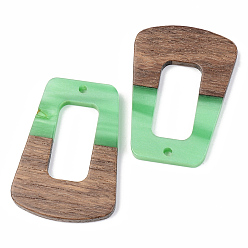 Verde Colgantes de resina opaca y madera de nogal, trapezoide, verde, 37.5x27x3 mm, agujero: 2 mm