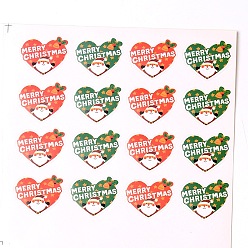 Colorido Corazón con pegatinas ilustradas de santa claus patrón de la etiqueta DIY parche para la Navidad, colorido, 30x35 mm, sobre 16 unidades / hoja