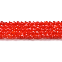 Rouge Brins de perles de verre imitation jade, ronde à facettes, rouge, 2x2mm, Trou: 0.6mm, Environ 184 pcs/chapelet, 14.49'' (36.8 cm)