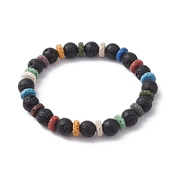 Разноцветный Женские эластичные браслеты из окрашенного натурального лавового камня, круглые и дисковые из бисера, красочный, внутренний диаметр: 1-7/8 дюйм (4.85 см)