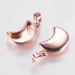 Rose Gold Brass Pendant Cabochon Settings, Plain Edge Bezel Cups, Long-Lasting Plated, Moon, Rose Gold, 16.5x10.5x3mm, Hole: 2x2.5mm, Tray: 12x6mm