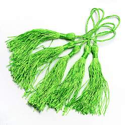 Lawn Green Polyester Tassel Decorations, Pendant Decorations, Lawn Green, 130x6mm, Tassel: 70~90mm