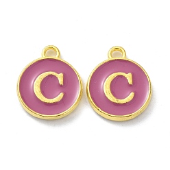 Letter C Golden Plated Alloy Enamel Charms, Cadmium Free & Lead Free, Enamelled Sequins, Flamingo, Flat Round with Letter, Letter.C, 14x12x2mm, Hole: 1.4mm