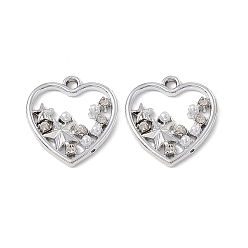 Platinum Alloy Crystal Rhinestone Pendants, with ABS Plastic Imitation Pearl Beads, Heart with Star Charm, Platinum, 21.5x18x3mm, Hole: 2mm