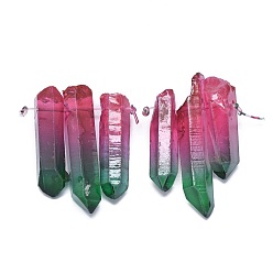Green Natural Dyed Quartz Pointed Pendants, Two Tone Color, Bullet, Green, 24~40x5~10mm, Hole: 1mm, 3pcs/set