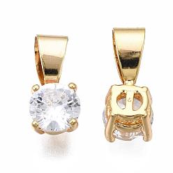 Real 18K Gold Plated Brass Cubic Zirconia Charms, Nickel Free, Clear, Real 18K Gold Plated, 13x6x5mm, Hole: 4x7mm
