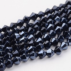 Black Electroplate Glass Beads Strands, Pearl Luster Plated, Bicone, Black, 4mm, Hole: 1mm, about 70pcs/strand, 10.63 inch