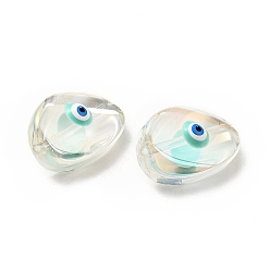 Aigue-marine Des billes de verre transparentes, avec l'émail, larme avec motif mauvais œil, aigue-marine, 18.5x12.5x8mm, Trou: 1.2mm