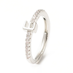 Letter E Clear Cubic Zirconia Initial Letter Adjustable Ring, Platinum Brass Jewelry for Women, Letter.E, Inner Diameter: 18mm
