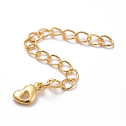 Golden Brass Chains Extender Chains, with Heart Charms, Golden, 55x3mm
