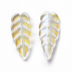 Clear Electroplate Glass Pendant, AB Color, Leaf, Clear, 23x10x3mm, Hole: 1.2mm