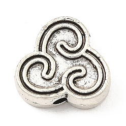 Antique Silver Tibetan Style Alloy Beads, Triple Spiral, Antique Silver, 11.5x12.5x3.5mm, Hole: 1.6mm, about 525pcs/1000g