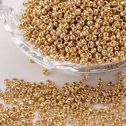 Golden Plated 12/0 Electroplate Glass Seed Beads, Round Hole Rocailles, Golden Plated, 2x2mm, Hole: 0.5mm, 29300pcs/445g