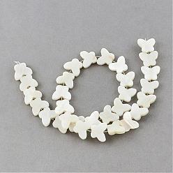 Creamy White Natural Sea Shell Beads Strands, Butterfly, Creamy White, 11.5x14~15x3mm, Hole: 0.8~0.9mm, about 30pcs/strand, 11.4 inch