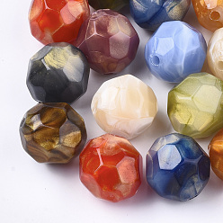 Couleur Mélangete Perles acryliques, pierre d'imitation, facette, ronde, couleur mixte, 22x22.5~23mm, Trou: 3mm
