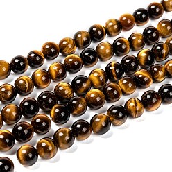 Tiger Eye Natural Tiger Eye Beads Strands, Grade A, Round, 4mm, Hole: 1mm, about 90pcs/strand, 15.3 inch