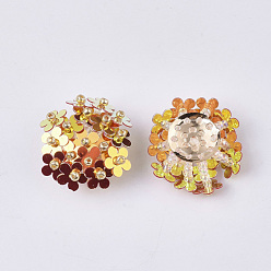 Naranja Cabujones de paillette de pvc, perlas de racimo, con cuentas de semillas de vidrio y ajustes de disco perforado de latón chapado en oro, flor, naranja, 20~23x10~11 mm