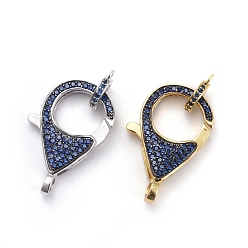 Platinum & Golden Brass Micro Pave Cubic Zirconia Lobster Claw Clasps, with Bail Beads/Tube Bails, Blue, Platinum & Golden, Clasp: 26.5x17.5x5.5mm, Hole: 2.5mm, Tube Bails: 9.5x7.5x2mm, Hole: 1.2mm