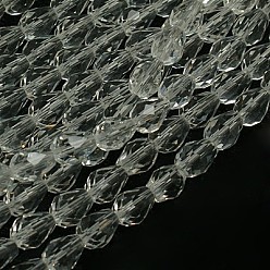 Clair Chapelets de perles en verre, facette, goutte , clair, 8x6mm, Trou: 1mm, Environ 66~68 pcs/chapelet, 22 pouce