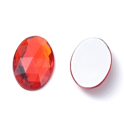 Red Imitation Taiwan Acrylic Rhinestone Cabochons, Faceted, Flat Back Oval, Red, 25x18x6mm, about 200pcs/bag