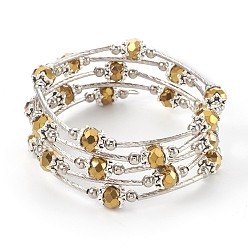Golden Plated Electroplate Glass Wrap Bracelets, 5-Loop, with Metal Findings, Golden Plated, 2-1/8 inch(5.3cm)