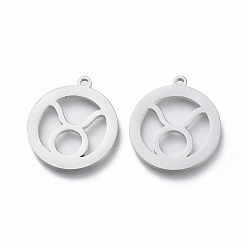 Taurus 304 Stainless Steel Pendants, Ring with Constellations, Laser Cut, Taurus, 18x15.5x1mm, Hole: 1.4mm