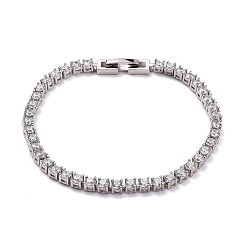 Platinum SHEGRACE Rhodium Plated 925 Sterling Silver Bracelets, with Grade AAA Cubic Zirconia, Clear, Platinum, 6-3/4 inch(17cm)