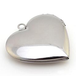 Stainless Steel Color 316 Stainless Steel Photo Locket Pendants, Heart, Stainless Steel Color, 29x28x7mm, Hole: 2mm, Inner Measure: 21x17mm
