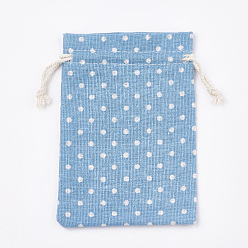 Bleu Ciel Sacs d'emballage en polycoton (polyester coton), motif de points de polka, bleu ciel, 14x10 cm