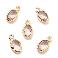 Peru Eco-Friendly Brass with Glass Pendants,  Long-Lasting Plated, Lead Free & Cadmium Free & Nickel Free, Oval, Real 18K Gold Plated, Peru, 9x4.5x2mm, Hole: 1.2mm