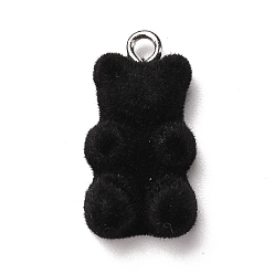 Black Flocky Resin Pendants, with Iron Finding, Bear, Black, 22x11x7mm, Hole: 2mm