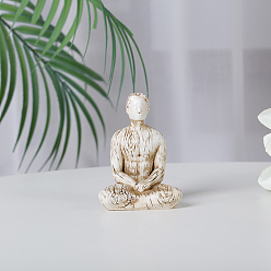 Blanc Floral Statue de prière homme de yoga en résine, fengshui méditation sculpture décoration de la maison, floral blanc, 36x60x80mm