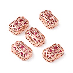 Medium Violet Red Eco-friendly Brass Micro Pave Cubic Zirconia Multi-strand Links, Rack Plating, Cadmium Free & Lead Free, Rectangle Octagon, Rose Gold, Medium Violet Red, 14x10x5mm, Hole: 1.4mm