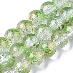 Medium Sea Green Transparent Spray Painted Crackle Glass Bead Strands, with Golden Foil, Round, Medium Sea Green, 8~9mm, Hole: 1.2~1.5mm, about 46~56pcs/Strand, 14.37 inch~16.3 inch(36.5~41.4cm)