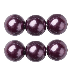 Dark Violet Eco-Friendly Dyed Glass Pearl Beads Strands, Grade A, Round, Cotton Cord Threaded, Dark Violet, 6mm, Hole: 1.2~1.5mm, about 70pcs/strand, 15.7 inch