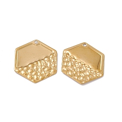 Real 18K Gold Plated Ion Plating(IP) 304 Stainless Steel Pendants, Hexagon Charm, Real 18K Gold Plated, 26x23x1.5mm, Hole: 1.6mm