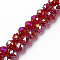 Red Electroplate Transparent Glass Beads Strands, Faceted, Round, Red, 10x8.5mm, Hole: 1.2mm, about 60pcs/strand, 20.47 inch(52cm)