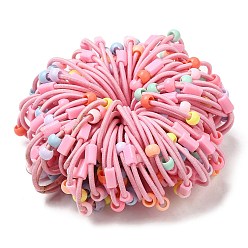 Pink Colorful Nylon Elastic Hair Ties for Girls Kids, with Plastic Beads, Pink, 2mm, Inner Diameter: 32mm