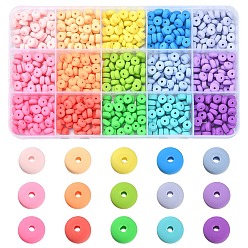 Mixed Color 750Pcs 15 Colors Handmade Polymer Clay Beads, for DIY Jewelry Crafts Supplies, Flat Round, Mixed Color, 6x3mm, Hole: 1.5mm, 50pcs/color