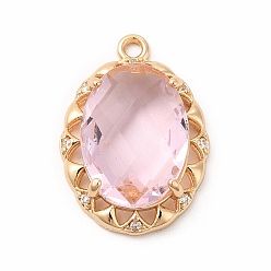 Rosa Claro Latón con dijes de vidrio k, dorado, encantos ovales, rosa luz, 9 mm, agujero: 20x14x5.5 mm