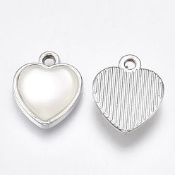 Platine Uv pendentifs acryliques de placage, avec de l'acrylique perle d'imitation, cœur, platine, 20x17x5mm, Trou: 2mm
