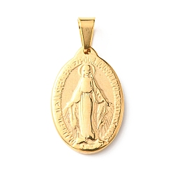 Golden 304 Stainless Steel Pendants, Oval with Virgin Mary, Golden, 25x16x3mm, Hole: 3.5x7mm