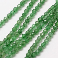 Aventurine Verte Naturelles vertes perles de aventurinee brins, ronde à facettes, 3mm, Trou: 0.8mm, Environ 129 pcs/chapelet, 15 pouce