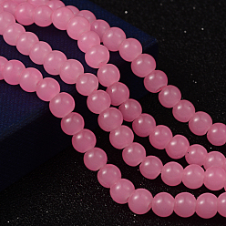 Pearl Pink Imitation Jade Glass Beads Strands, Spray Painted, Round, Pearl Pink, 14mm, Hole: 1.3~1.6mm, about 57pcs/strand, 31.4 inch